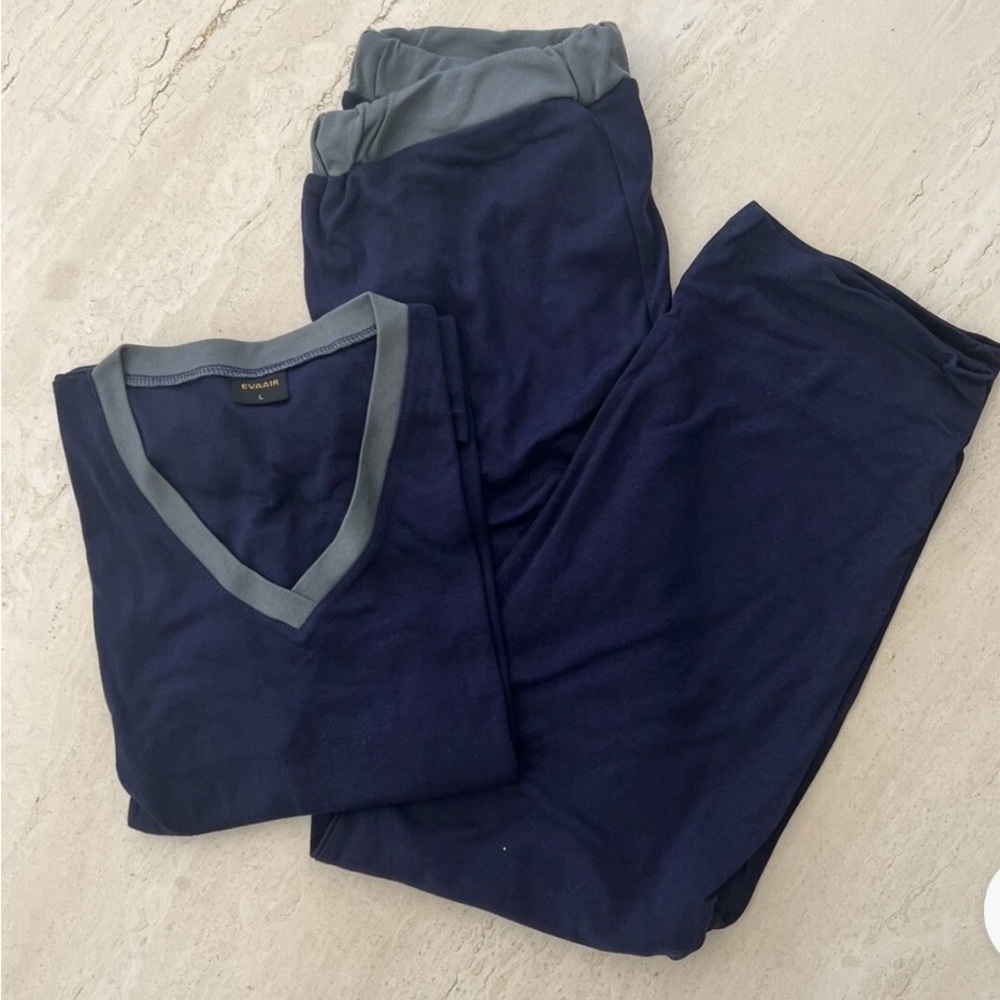 Royal Laurel EVA FIRST CLASS Navy Drawstring Bag With Pajamas Size L NWT
